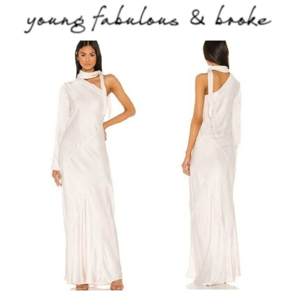 Young Fabulous & Broke Febe Dress in Sea Salt One Shoulder Maxi Size L